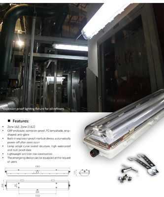 18w 36w 54w المواد GRP خطية LED ضوء مضاد للانفجار 1.2M 100lm / w مع 5 سنوات الضمان Atex