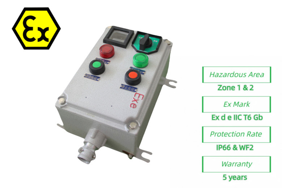 محطة تحكم ATEX للسلامة المقاومة للنيران صناديق التحكم الكهربائية المقاومة للنيران 220/380Vac G1/2&quot;G3/4&quot;G1,G1.1/4&quot;G1.1/2&quot;G2